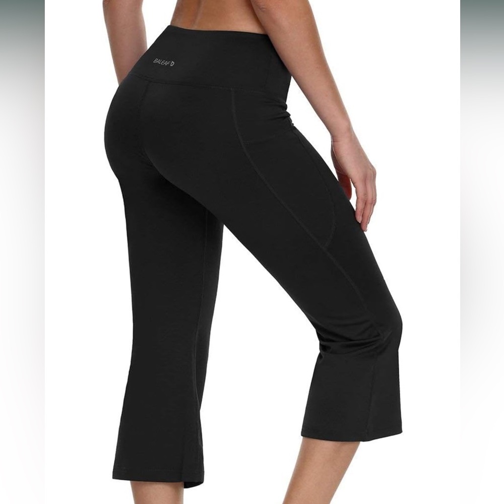 Gray Baleaf Yoga Workout Capris Lounge Flare Pants Casual Bootcut w Side Pockets - Picture 3 of 10